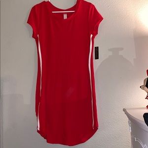 Red BodyCon Dress With White Stip on Side